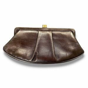 Lambertson Truex Metallic Leather Clutch Dark Brown Gold Hardware Italy VTG